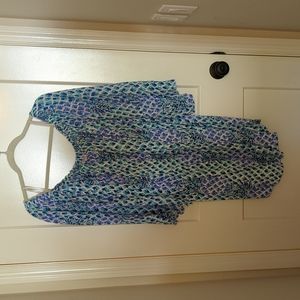 Lilly Pulitzer Strapless Off-Shoulder Blue Green Print Dress